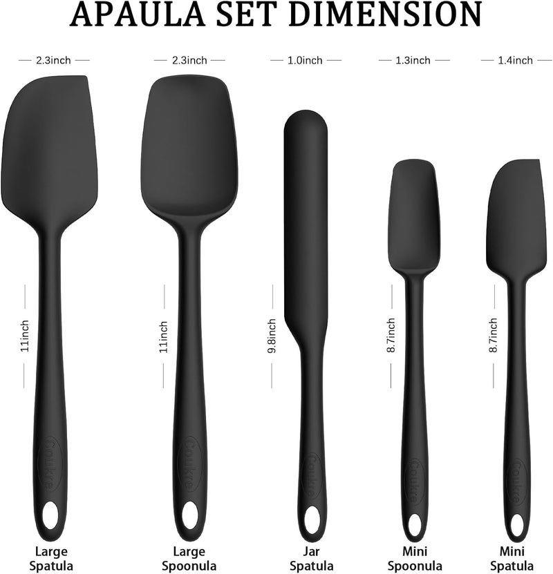 Coukre Silicone Spatula Set of 5,High Temperature Resistant, Food Grade Silicone, Dishwasher Safe, for Baking, Cooking (Pure Black) - Image 2
